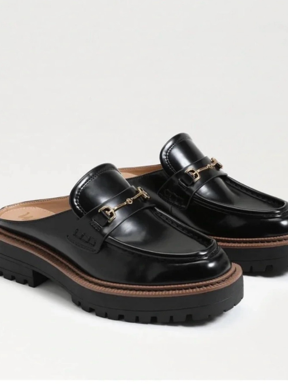 Sam Edelman Black Leather Mule Loafers with Gold Bit